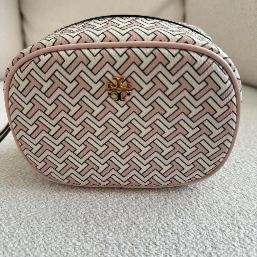 Tory Burch Black and Cream Geometric Cosmetic Case